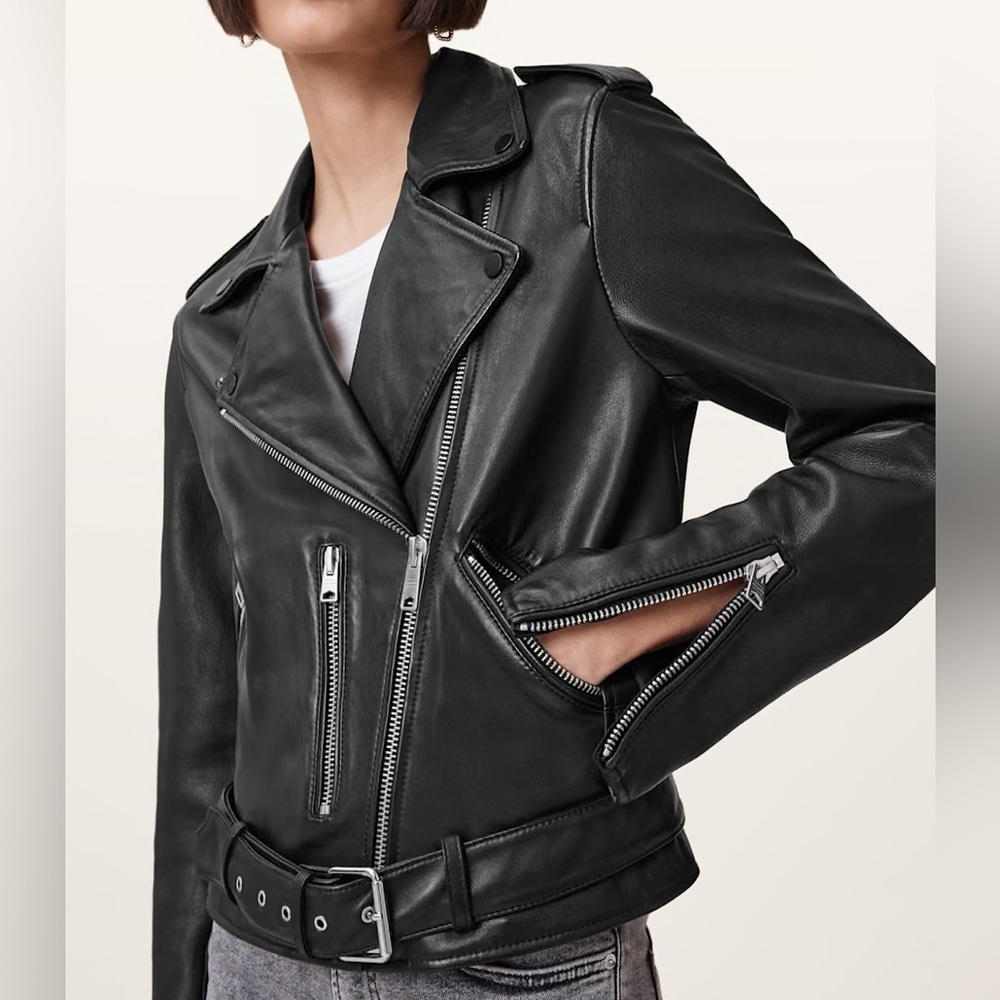 All Saints Balfern Leather Biker Jacket | AllSaints - Picture 4 of 14